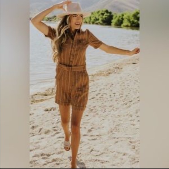 ROOLEE Linen Wylie Stripe Belted Romper - Picture 13 of 13